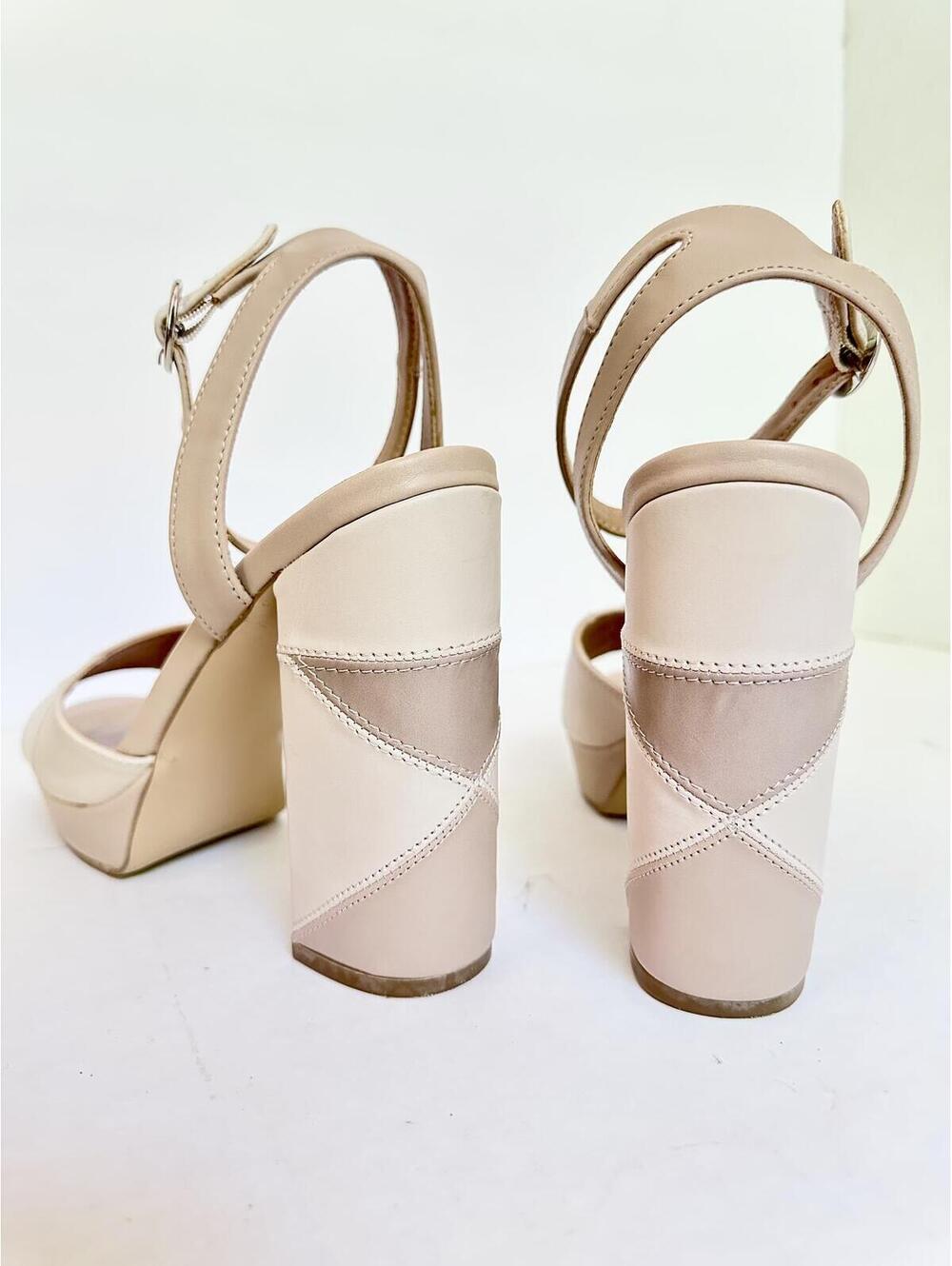 Madden Girl Skyy Platform Sandals Neutral Patchwork Design Chunky Block Heel